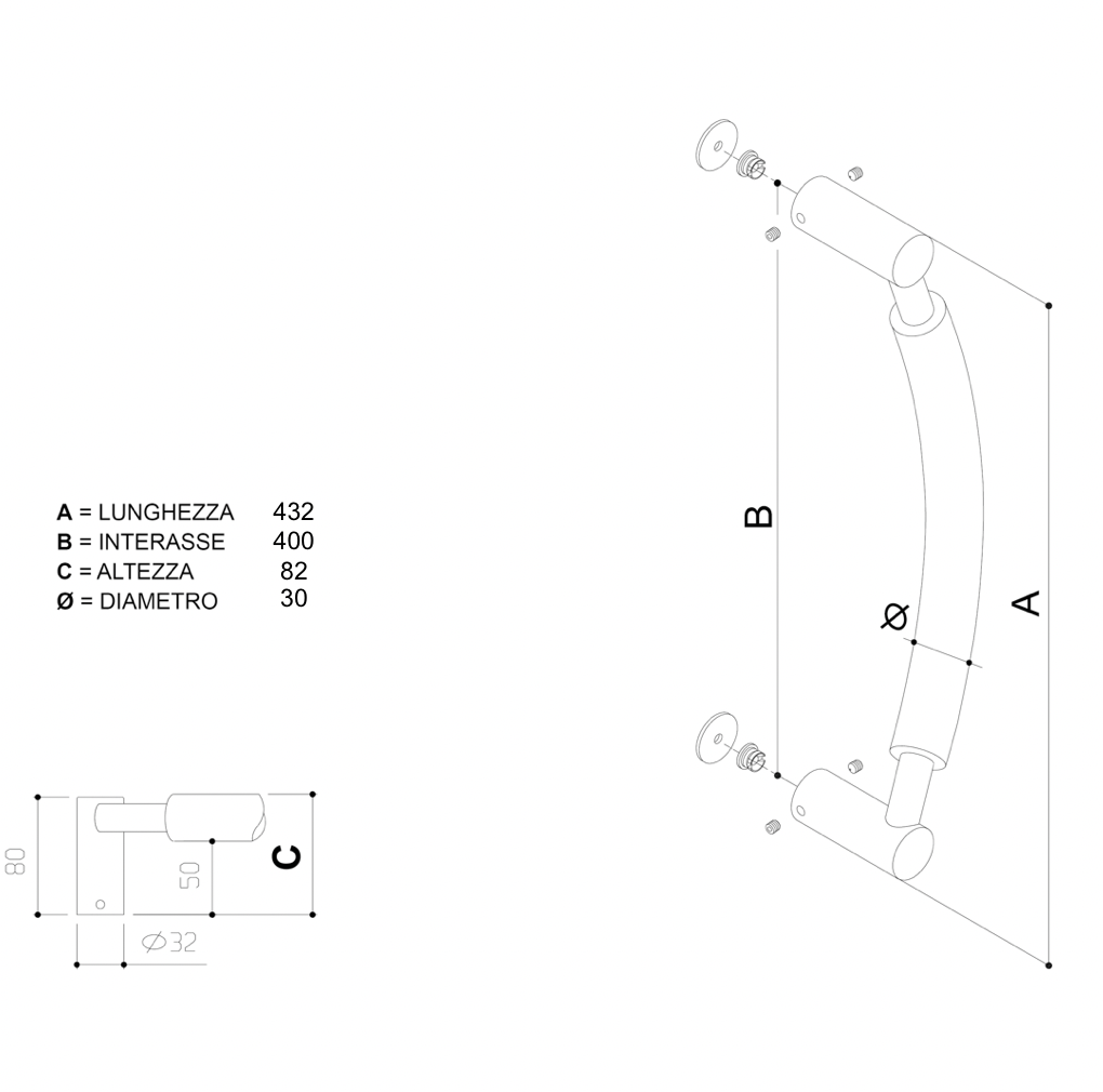 Maniglione acciaio inox lucido satinato Cile 400mm