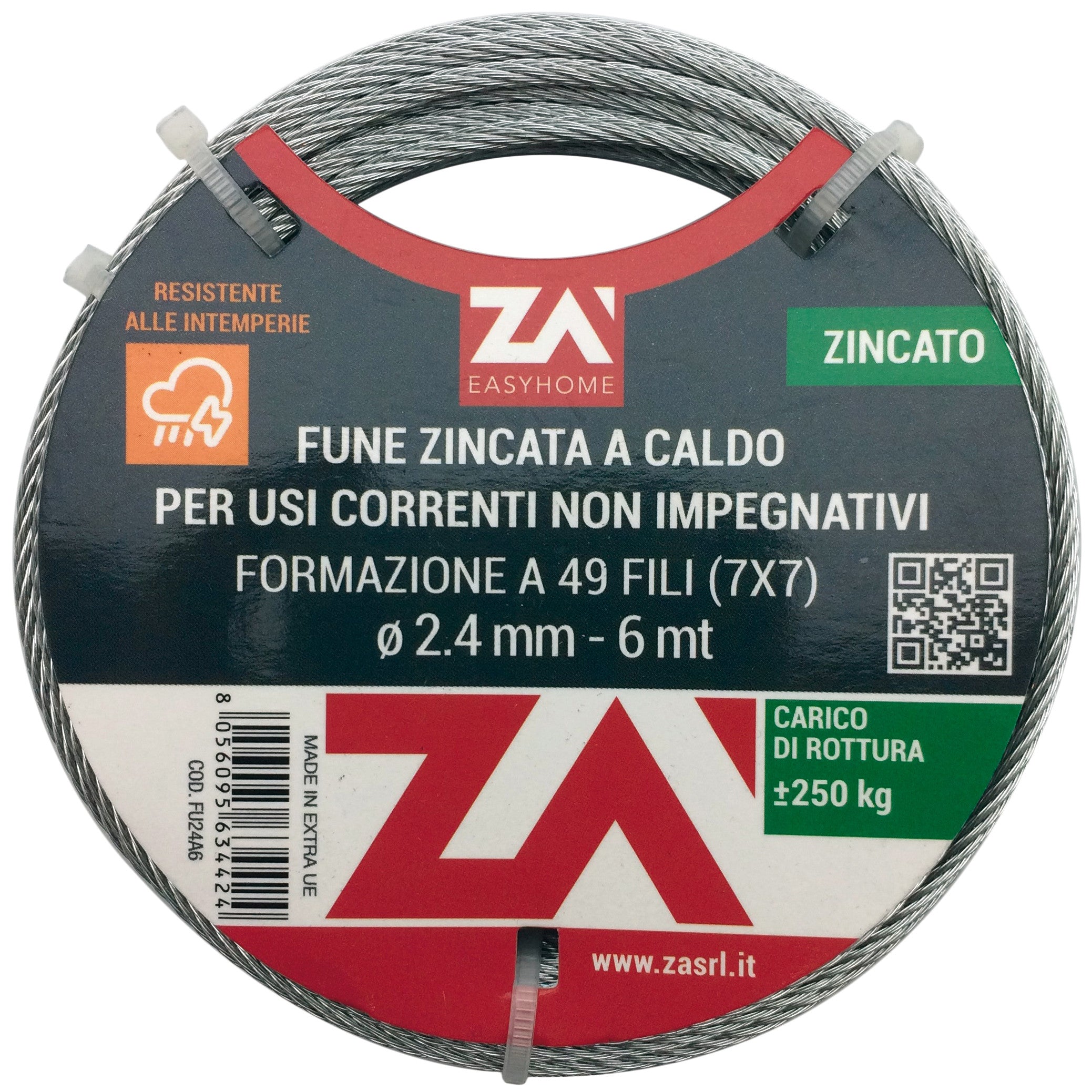 cavetto acciaio zincato antigiro 133fili 5mm 25mt