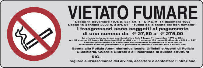 etichetta adesiva segnaletica 150x50 vietato fumare l.311/1