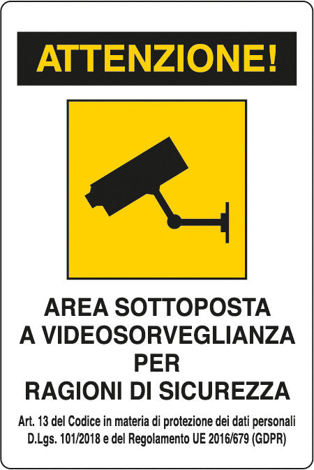 targa area sotto videosorveglianza 180x120 adesiva