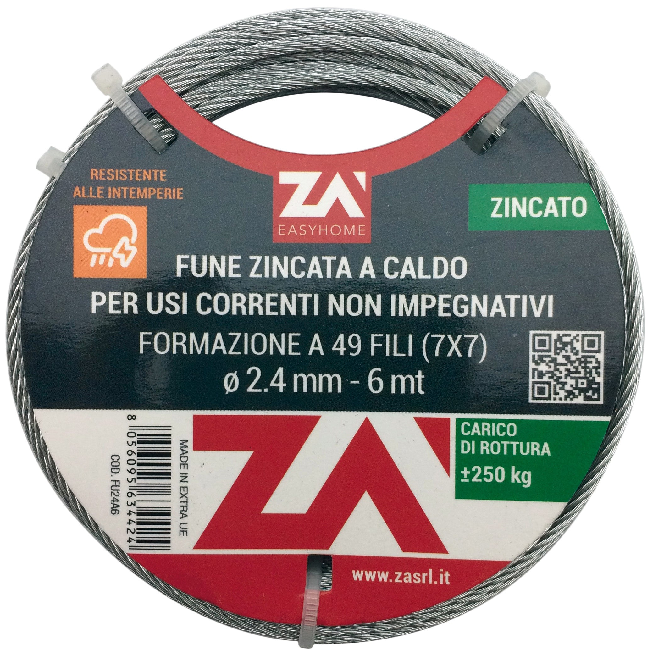 cavetto acciaio zincato 7fili 0.9mm 25mt