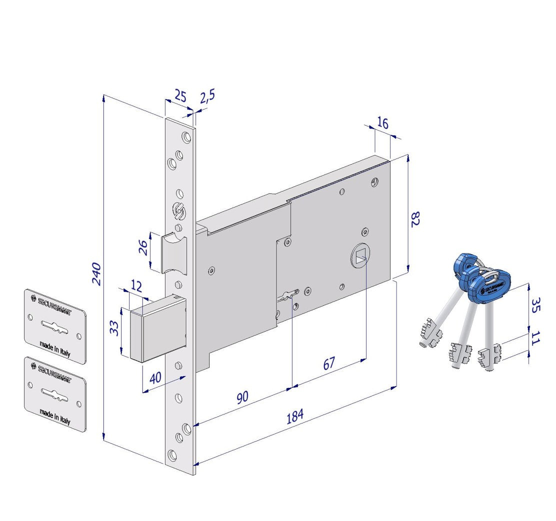 serratura securemme per porta in ferro 2010 E 90mm