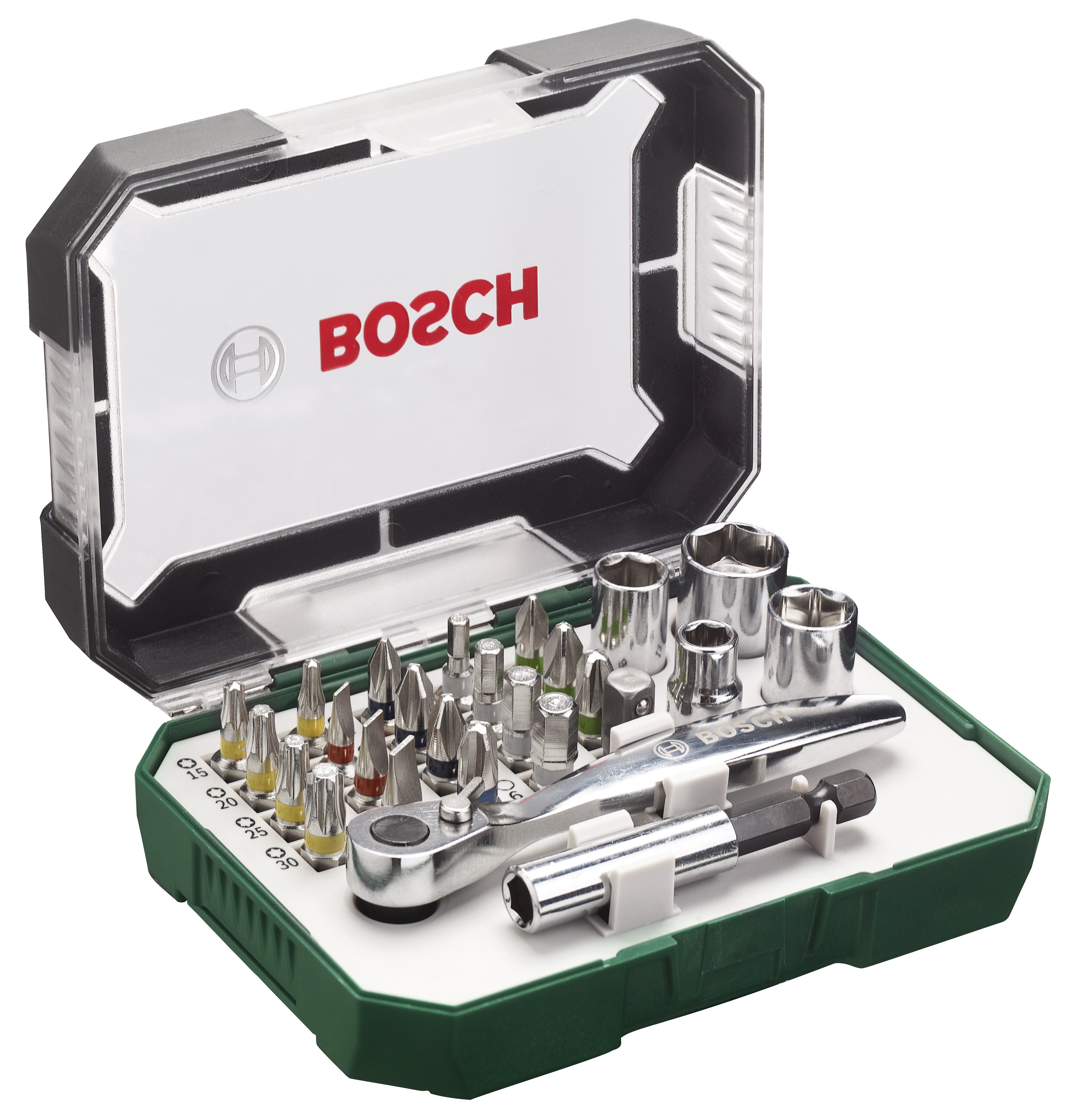 set 26 pezzi inserti e cacciavite cricchetto bosch 017322