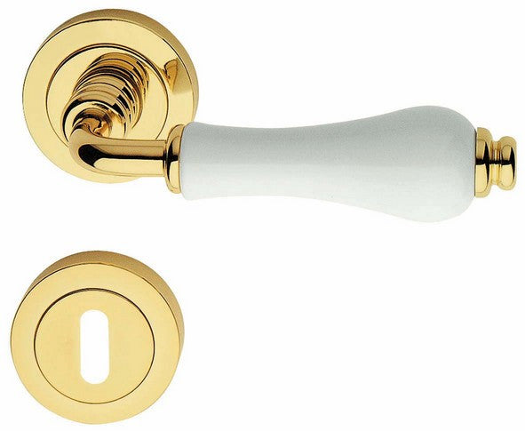 maniglia porte interne rosetta ottone porcellana bianca