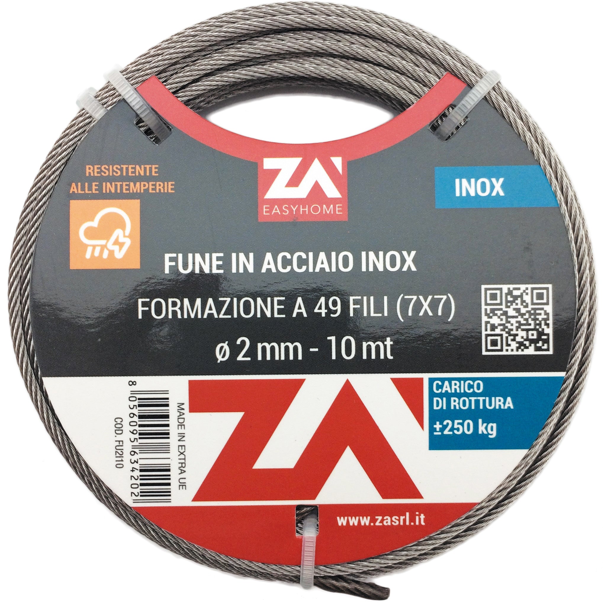 cavetto acciaio inox 49fili 8mm 10mt