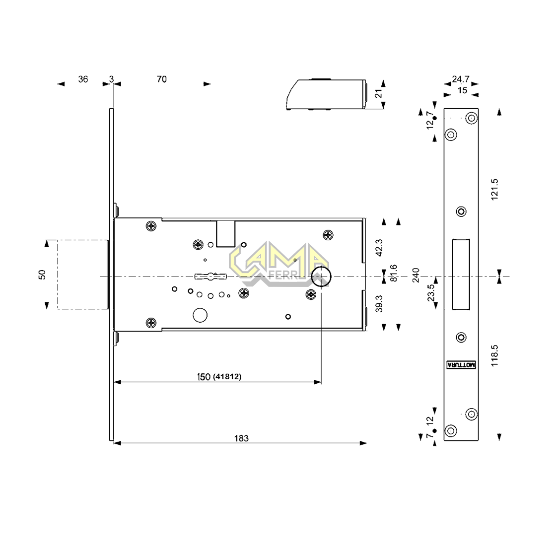 Serratura Mottura 41.814 doppia mappa rullo mandata entrata 70