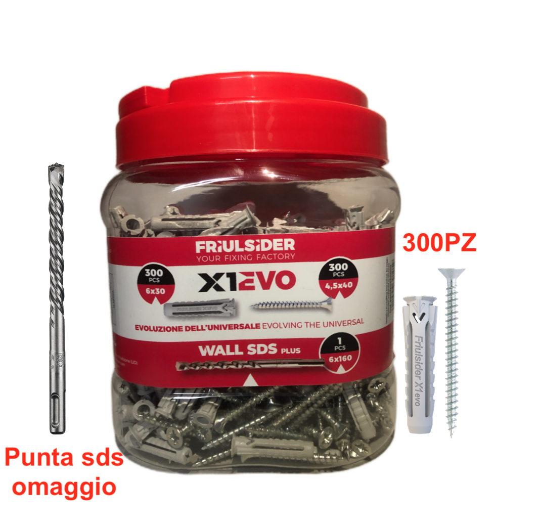 300 tasselli 6mm con viti + punta sds