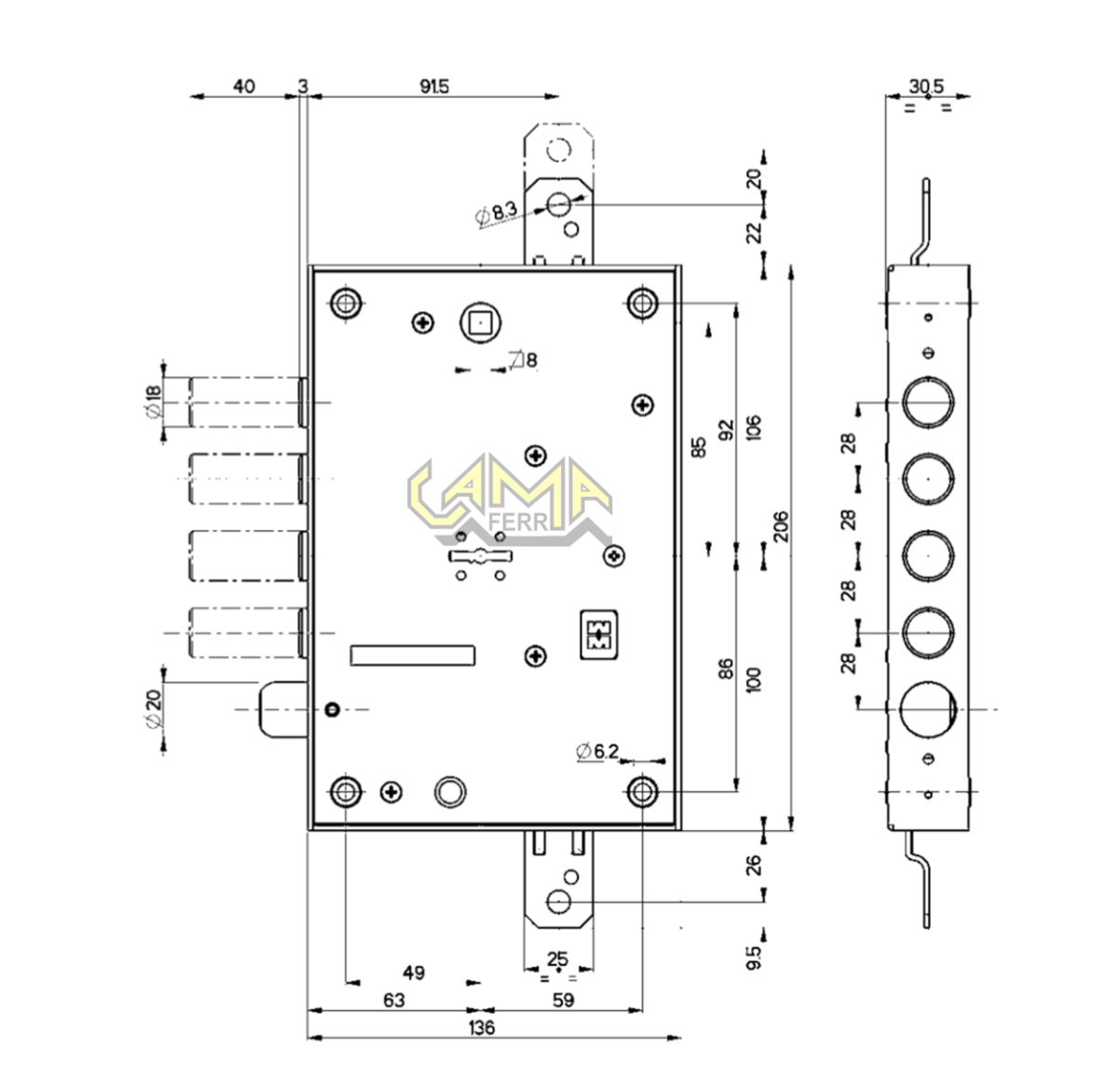 Serratura porta blindata Mottura 52571 DM int.28