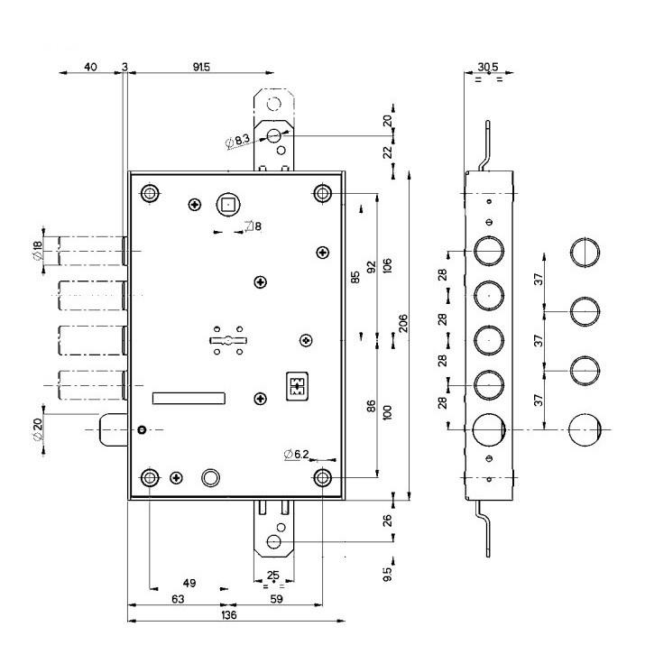 Serratura porta blindata Mottura 52571 DM int.28