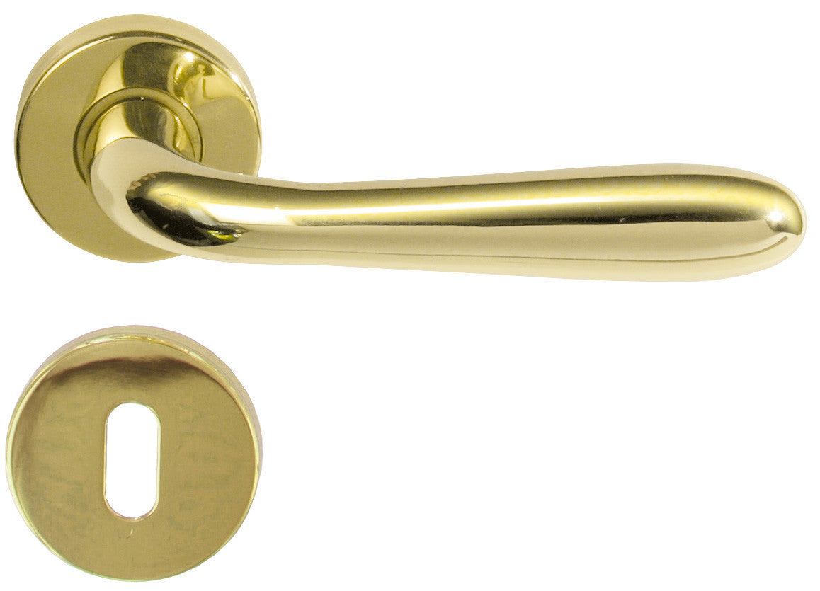 maniglia per porta con rosetta oro