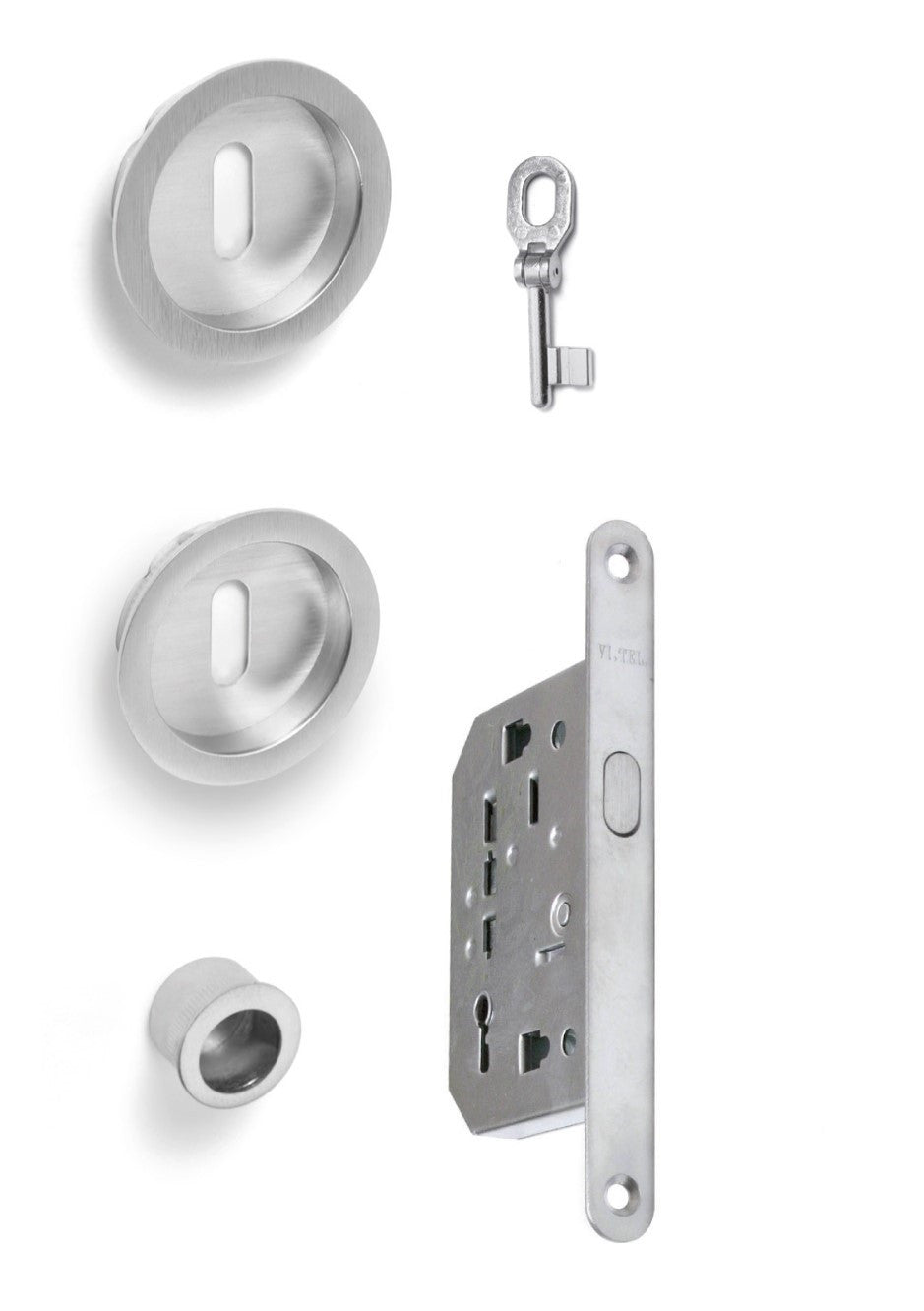 kit porte scorrevoli serratura vaschette tonde cromo satinato