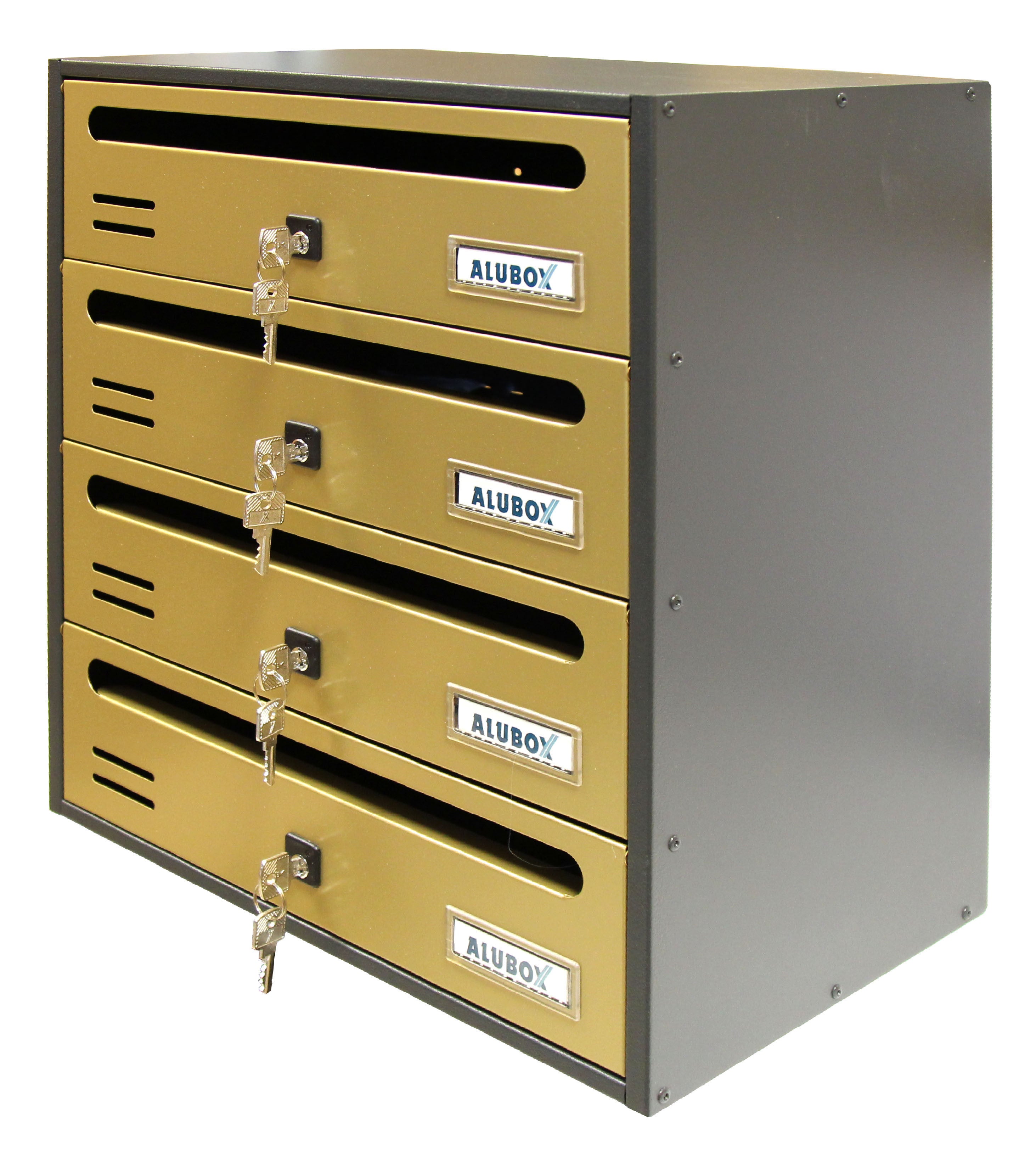 alubox cassetta postale cubo orizzontale 4 posti oro