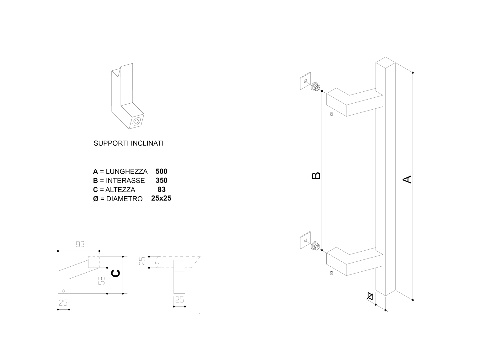 Maniglione acciaio inox zancato Panama 350mm