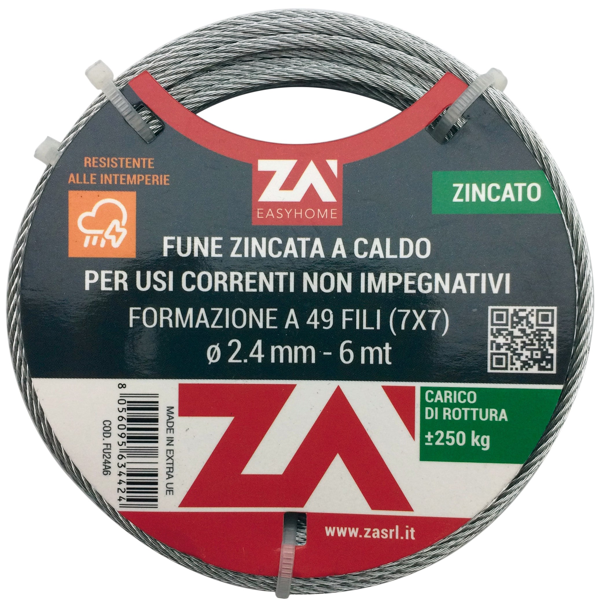 cavetto acciaio zincato antigiro 133fili 4mm 25mt
