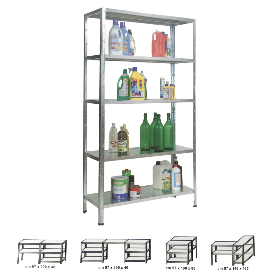 kit scaffale metallo incastro 5 ripiani zincato