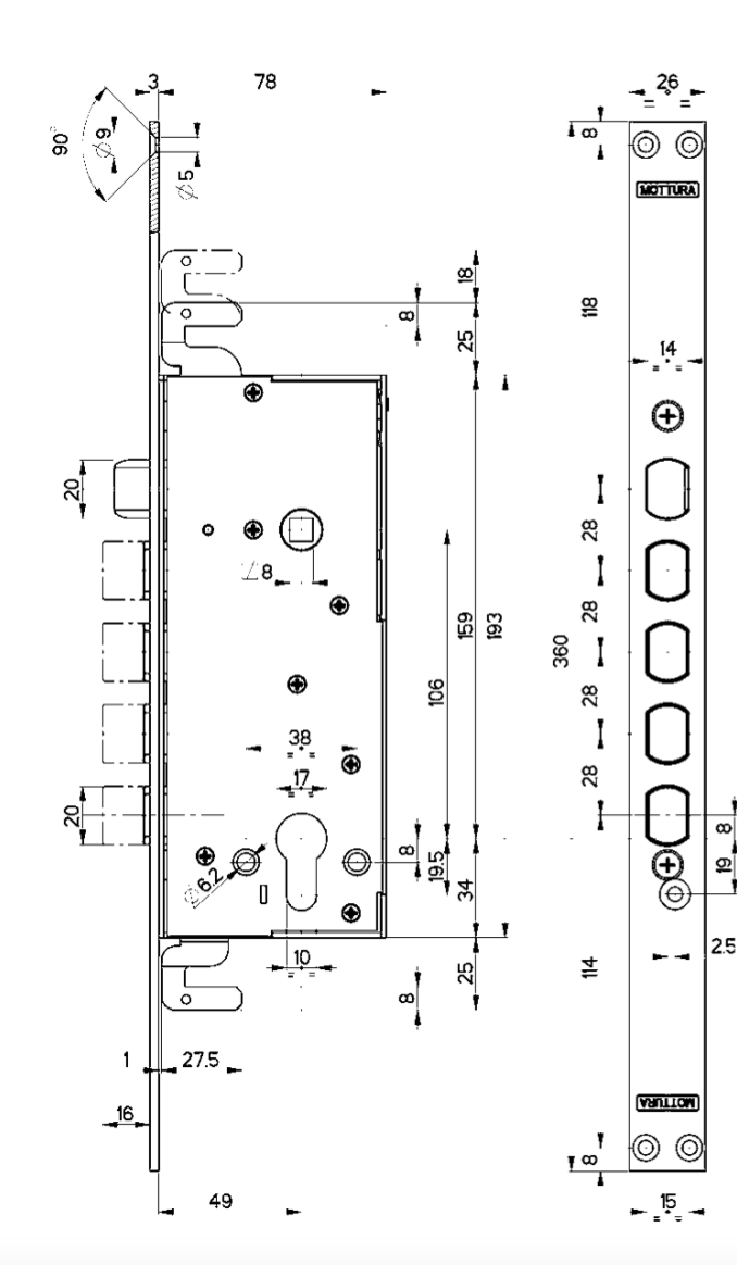 Serratura Mottura 85.140 porta blindata triplice a cilindro