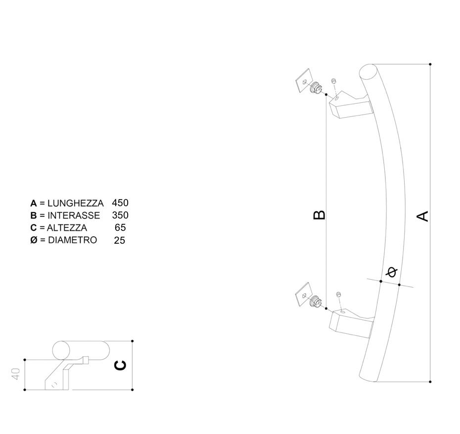 Maniglione acciaio inox lucido satinato Cuba 350mm