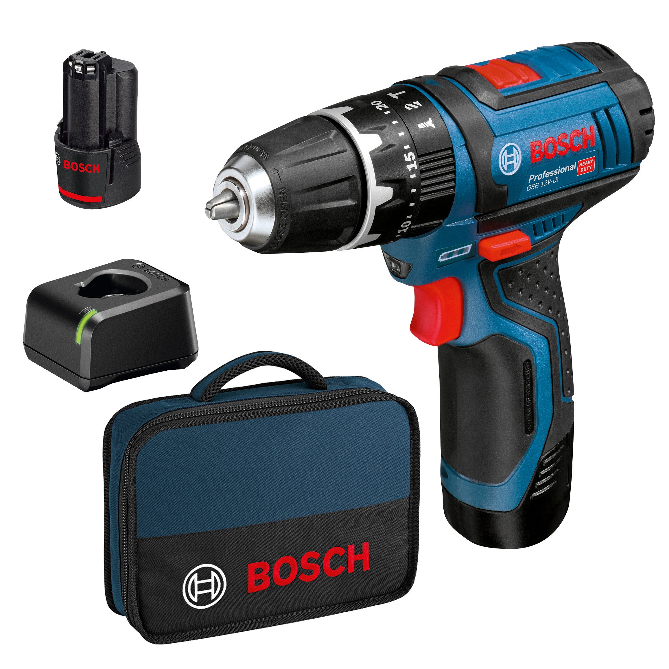 bosch gsb12v/15 trapano avvitatore compatto 2 batterie