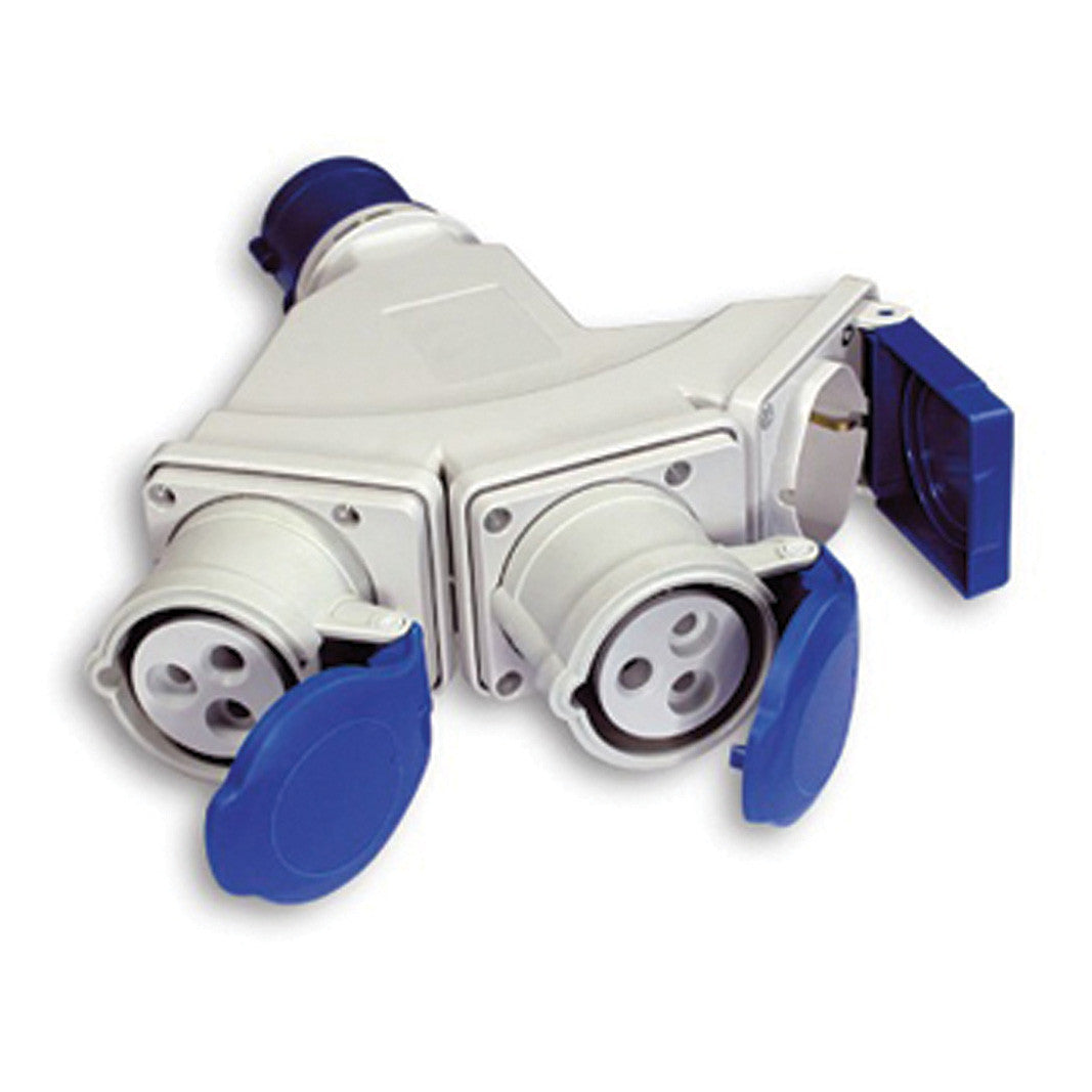 adattatore multipresa da industriale a 2 prese industriali e 1 schuko/bipasso FME 73122