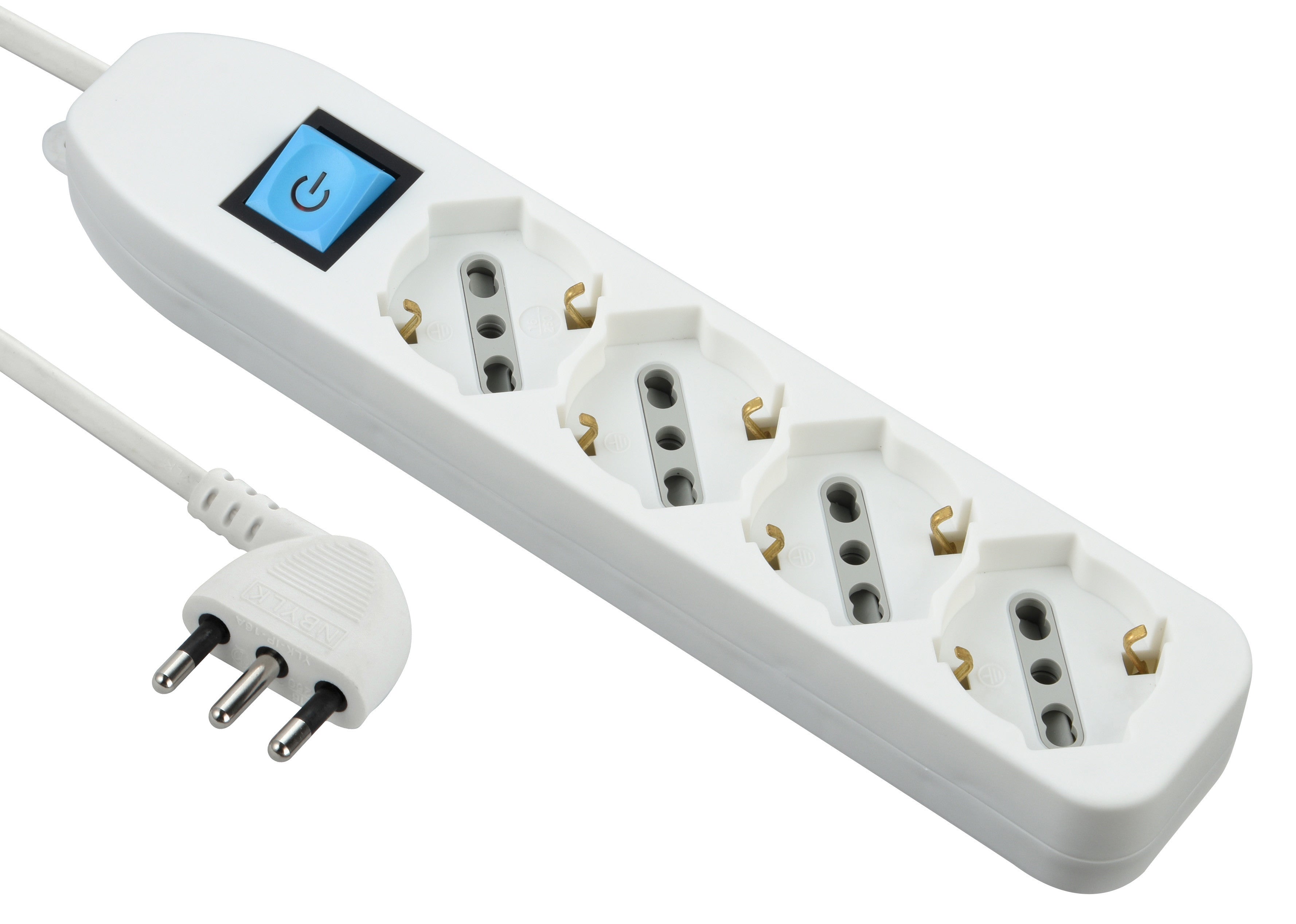 multipresa bianca con interruttore 4 posti bipasso/schuko