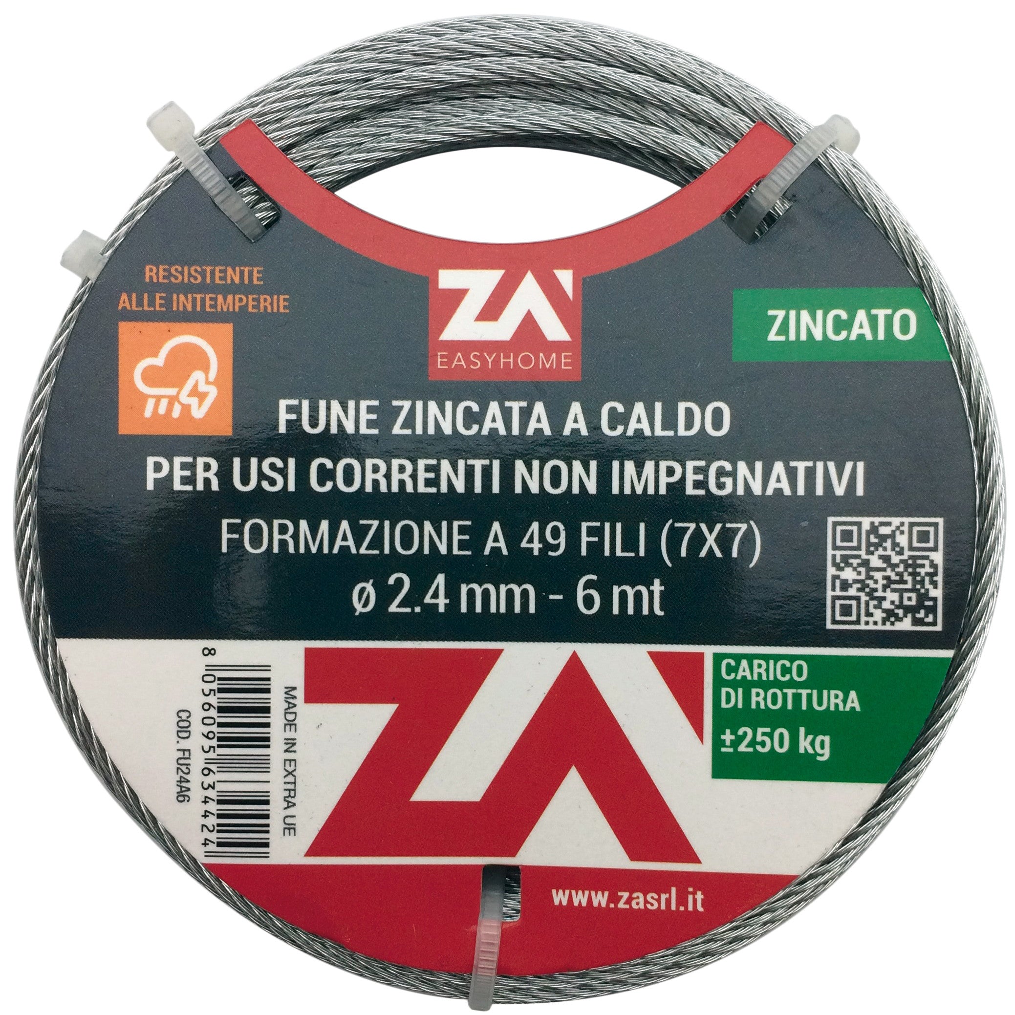 cavetto acciaio zincato 42fili 1.5mm 25mt