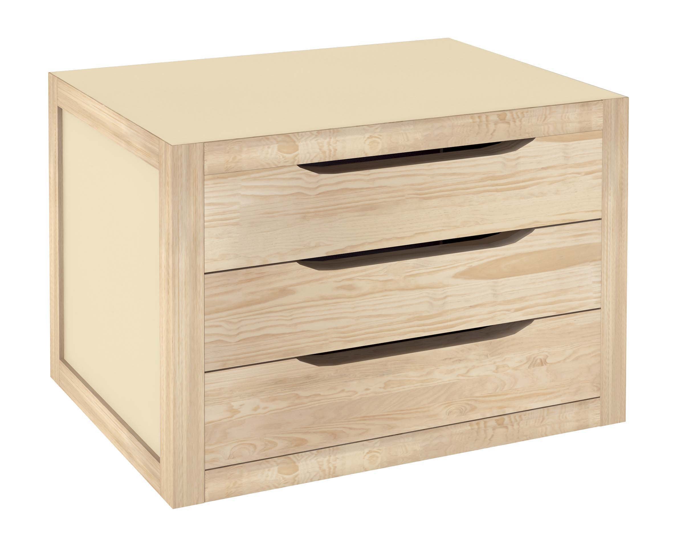 cassettiera legno grezzo tre cassetti 39x30x29,5h