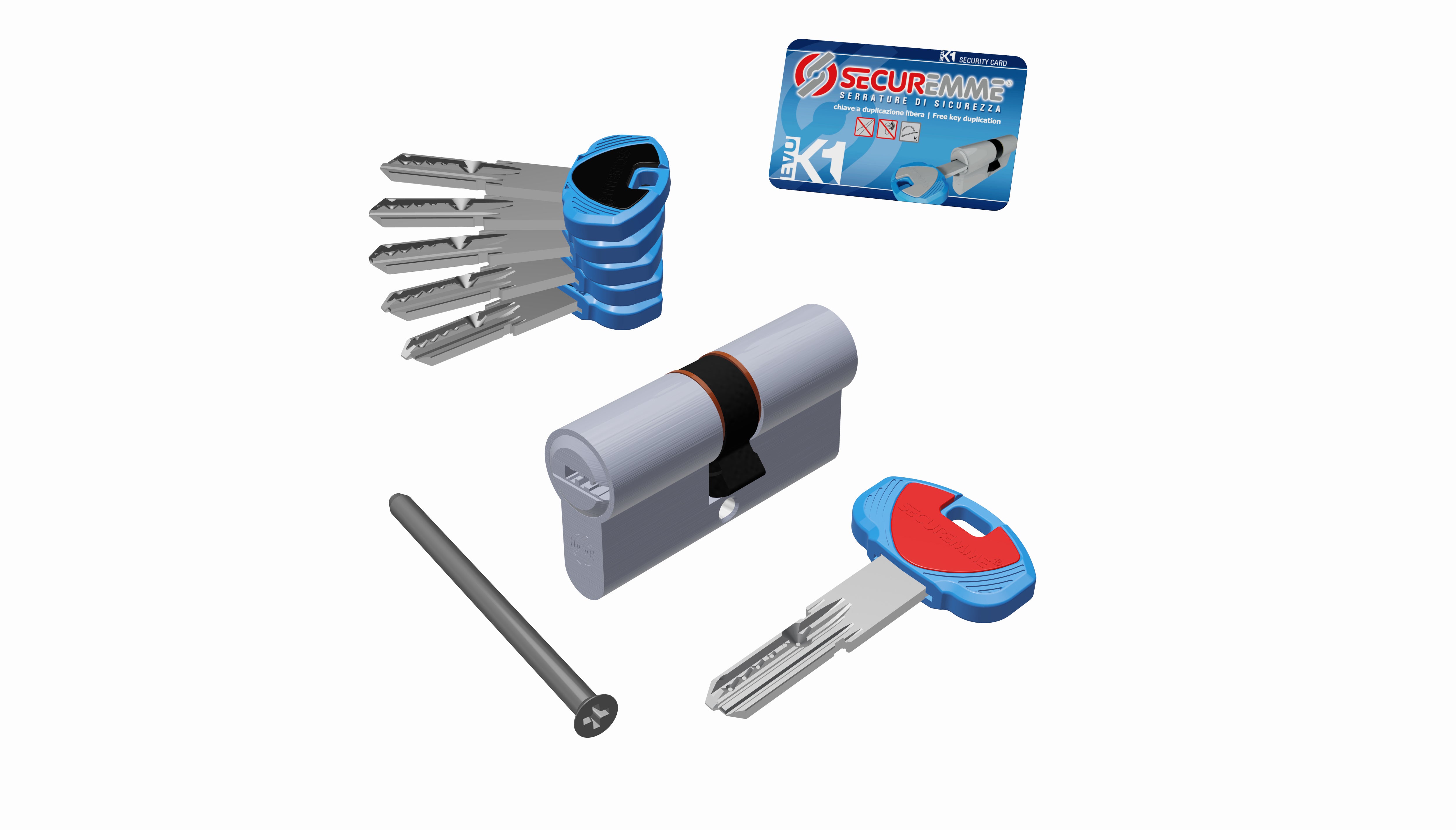securemme cilindro k1 5 chiavi + 1 chiave cantiere 30+30 cromo satinato